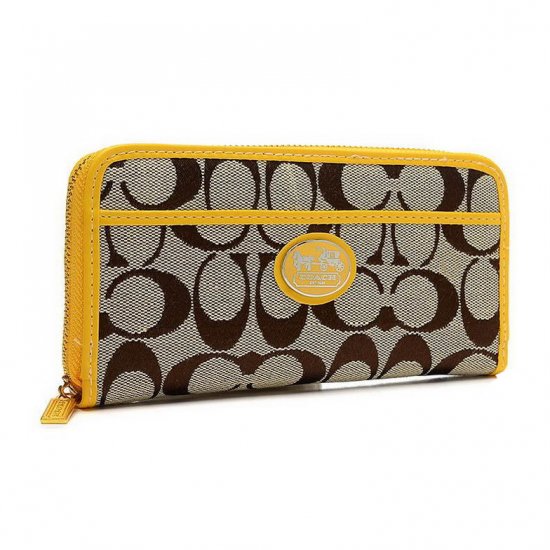 Coach Legacy Accordion Zip In Signature Large Yellow Wallets EUV | Coach Outlet Canada